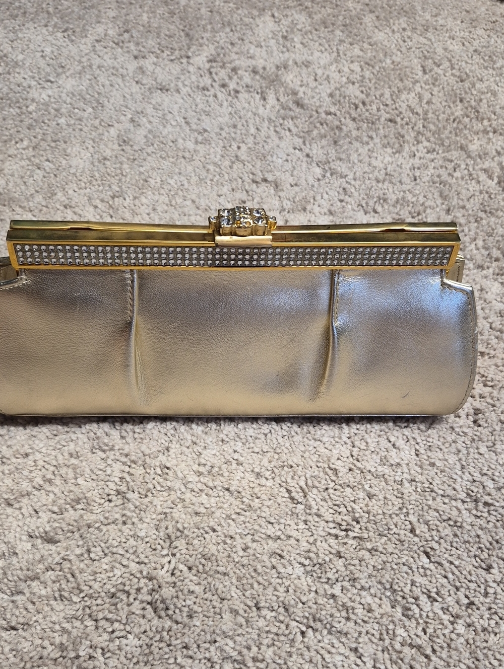 Stuart Weitzman Gold Metallic Rhinestone Frame Clutch